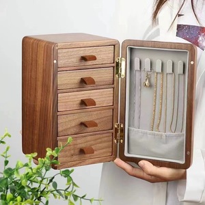 Wooden Walnut Refrigerator Jewelry Box 5 Layers Rectangle <b>Storage</b> For <b>Necklace</b> Earring Wedding Jewelry - Product Image 3