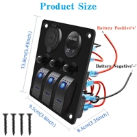 Panneau de commutation à 3 interrupteurs à bascule avec disjoncteur, prise USB 12V pour voiture, voltmètre, panneau de commutation à bascule LED étanche pour camping-car, camion, bateau