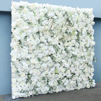 L1230 Mur floral artificiel en soie 5D, roses blanches, pivoines et hortensias, pour toile de fond de mariage, rideau enroulable écologique et romantique pour événements