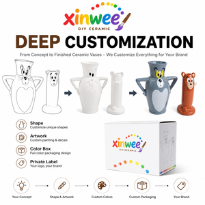 ชุดเซรามิก DIY สำหรับทำแจกันลายการ์ตูน ชุดระบายสีกระถางดอกไม้ งานศิลปะและงานฝีมือสำหรับเด็ก พร้อมสี <span class=keywords><strong>8</strong></span> สี และพู่กัน 2 อัน - Product Image 3