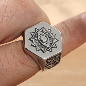 Anillo Masónico Hexagonal para Hombre, Plata Tibetana, Estilo Retro Punk, Regalo, 21007 - Product Image 4
