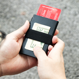 Personalized Brand Logo Titanium Smart <b>Wallet</b> Thin Slide up Metal Card <b>Holder</b> With Rfid Blocking Backplate and Elastic Strap - Product Image 2