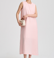 Neues Design Ärmelloses Tank-Kleid Lässiges Weites Maxi-Kleid mit Unsichtbarer Tasche Maßgeschneiderter Langer Rock O-Ausschnitt Leinen-Baumwolle Gewebtes Damenkleid