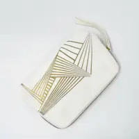Purse High Quality White Vegan Leather Ladies Wristlet Purse Foil Stamping Water-based PU Designer Wristlet Daily Use Women Clutch Bag