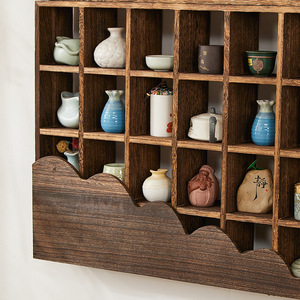 Estante de madera maciza para colgar en la pared, rejilla de almacenamiento para teteras, para exhibir té, para sala de estar, dormitorio, oficina, material Awagi, de una sola capa - Product Image 3