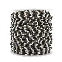 Chaîne en acier inoxydable avec petits maillons ronds blancs en forme de perle et perles de verre noires pour la fabrication de colliers et de bracelets