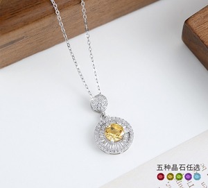 Collier pendentif halo en argent 925 fin, pierre naturelle ronde de 6 mm, résistant au ternissement, étanche, pour femmes - Product Image 2