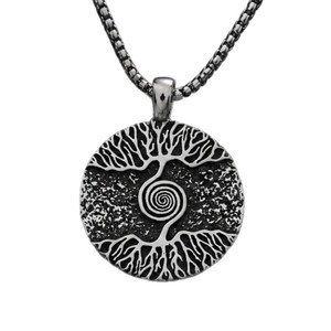 Collar de Acero Inoxidable con Colgante del Árbol del Mundo Vikingo de la Mitología Nórdica, Diseño Geométrico de Plantas, Regalo para Hombre - Product Image 5