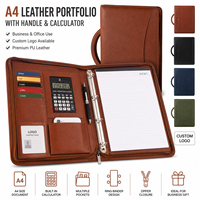 Portafolio de Cuero A4 con Cierre y Asa, Personalizable con Logotipo, con Anillas, Calculadora, Bolsa Organizadora de Documentos de Negocios de PU Encerado Premium