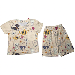 Ensemble pyjama confortable pour filles, en polyester et élasthanne, sans manches, imprimé citrouille, style européen-américain, grandes tailles - Product Image 1