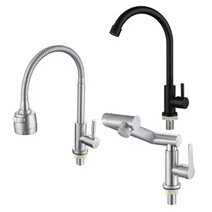 <span class=keywords><strong>Robinet</strong></span> de <span class=keywords><strong>cuisine</strong></span> en acier inoxydable 304 à poignée unique avec bec rotatif, finition brossée, montage sur plan - Product Image 1