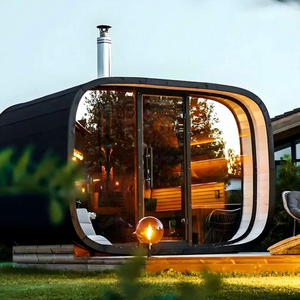 Cabine de sauna extérieure en bois de pruche massif pour 4 personnes, design moderne, chauffage électrique, douche vapeur sèche/humide - Product Image 1