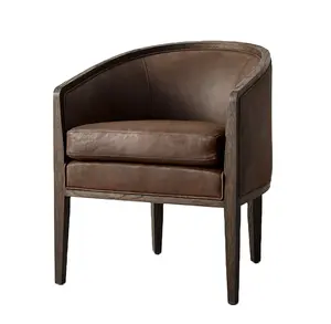 Hot Sale High Quality American British French Style Leather Armchair Modern Saddle Fabric Leather Dining Chair