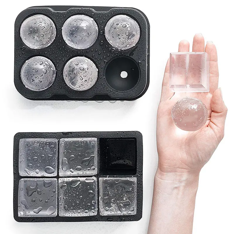 Cetakan bola es dapat digunakan kembali kustom baki es batu silikon wiski alat es krim Rusk silikon ukuran besar hitam