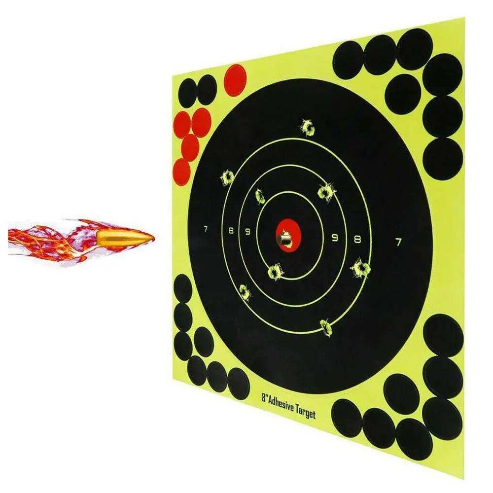 RTS 8X8 pulgadas autoadhesivo Splatterburst Bullseye objetivos de tiro de papel con parche de reparación