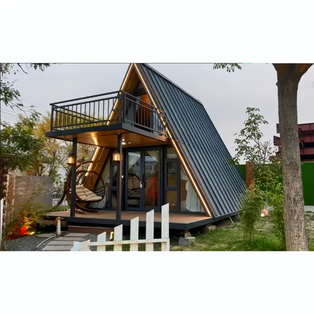 Popular Prefabricated Light Steel Luxury Safety Door Wooden Door Triangular House Frame Triangular Roof Steel Structure