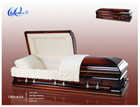 Ataúd de Madera Estilo Americano URD-A318 con Acabado Brillante, Fabricado en Álamo Sólido, Personalizable, Ecológico y Duradero para Entierro de Adultos