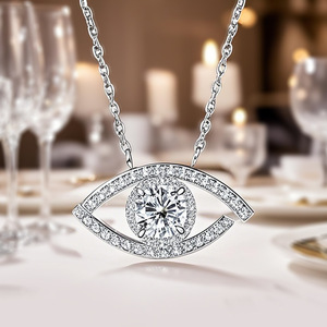 Collana con Ciondolo a Forma di Occhio in Argento 925 Placcato Rodio, Cristallo Strass Taglio Brillante Rotondo, Catena Unisex per Uso Quotidiano - Product Image 3