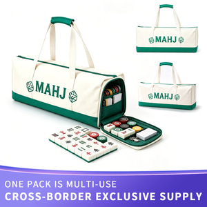En stock : Ensemble de 3 sacs en toile Mahjong, comprenant une pochette à motif lettres et dés, une trousse de toilette de voyage grande capacité et une pochette de rangement portable - Product Image 1