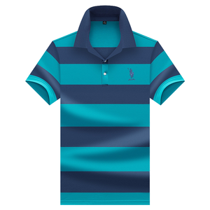 Chemises d'été slim fit rayées à col montant pour hommes, 100 % coton 200g, tricotées, brodées, écologiques, style décontracté chic, vente en gros - Product Image 4