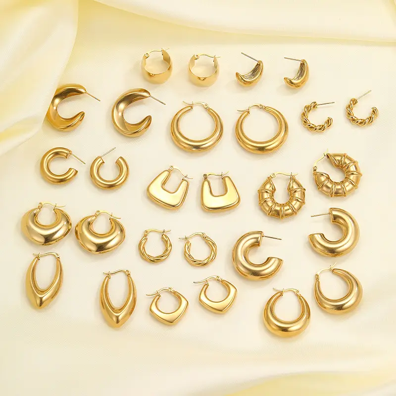 Chunky Trendy Twisted Thick Hoop Earrings Fashion Gold Color Big Round Circle Earrings For Women Punk Hiphop Jewelry Gift