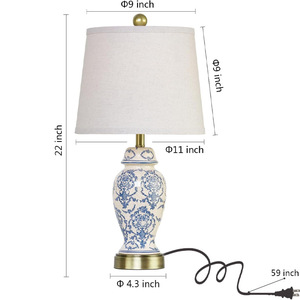 Jingdezhen Ceramic Table Lamp Blue White Pattern E27 LED Light Source For Living Room Bedroom <b>Study</b> <b>Desk</b> Decor - Product Image 5