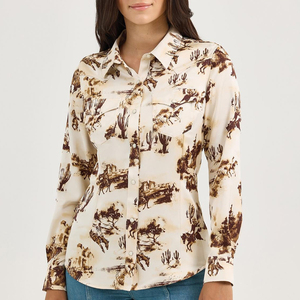 Camicie Western Retrò di Alta Qualità per Donne, Stampa a Righe, Manica Lunga, Bottoni in Perla, Blusa Western - Product Image 4