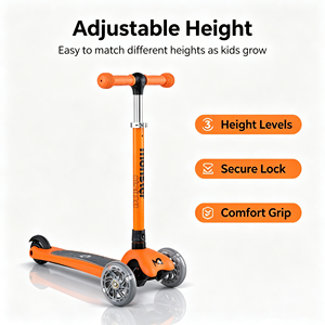 Trottinette à 3 roues pour enfants, <span class=keywords><strong>orange</strong></span> vif, avec roues en PU lumineuses, guidon réglable et système de direction par gravité, nouvelle A6 - Product Image 3