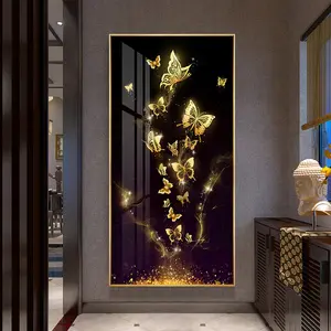 Peinture en porcelaine de cristal abstrait papillon Art toile impression feuille d'or décoration murale oeuvre Offre Spéciale pour le salon