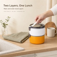 Custom BPA-vrije voedselveilige PP dubbelwandige lunchbox bentobox tiffin met lepel en vork, vaatwasserbestendig voor volwassenen op kantoor
