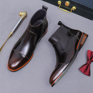 Bottes Chelsea Oxford à bout carré pour hommes - Cuir véritable brillant, grandes tailles, chaussures décontractées anglaises avec caractéristiques antidérapantes et massantes - Product Image 3
