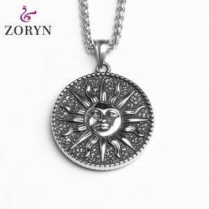 Colliers pendentifs personnalisés en acier inoxydable, motif vintage, pierre de grès bleue, bijoux de mode gothique punk en acier titane pour hommes - Product Image 4