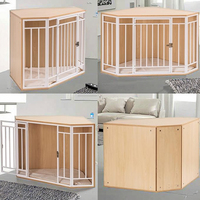 Meuble de caisse d'angle en bois et métal pour chien avec grande porte d'entrée et coussin amovible pour petits chiens de taille moyenne