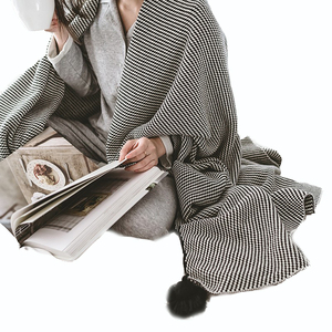 Nordic Luxury 100% Cotton <strong>Throw</strong> <strong>Blanket</strong> <strong>Black</strong> and White Geometric Pattern Super Soft Knit Western Style Home Decor - Product Image 1