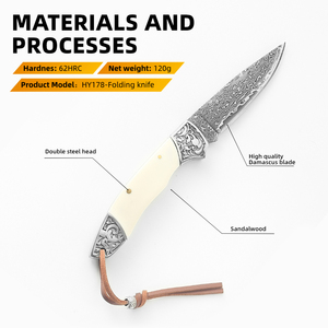 Cuchillo plegable de acero de Damasco profesional de nuevo diseño cuchillo de caza de bolsillo de supervivencia - Product Image 3