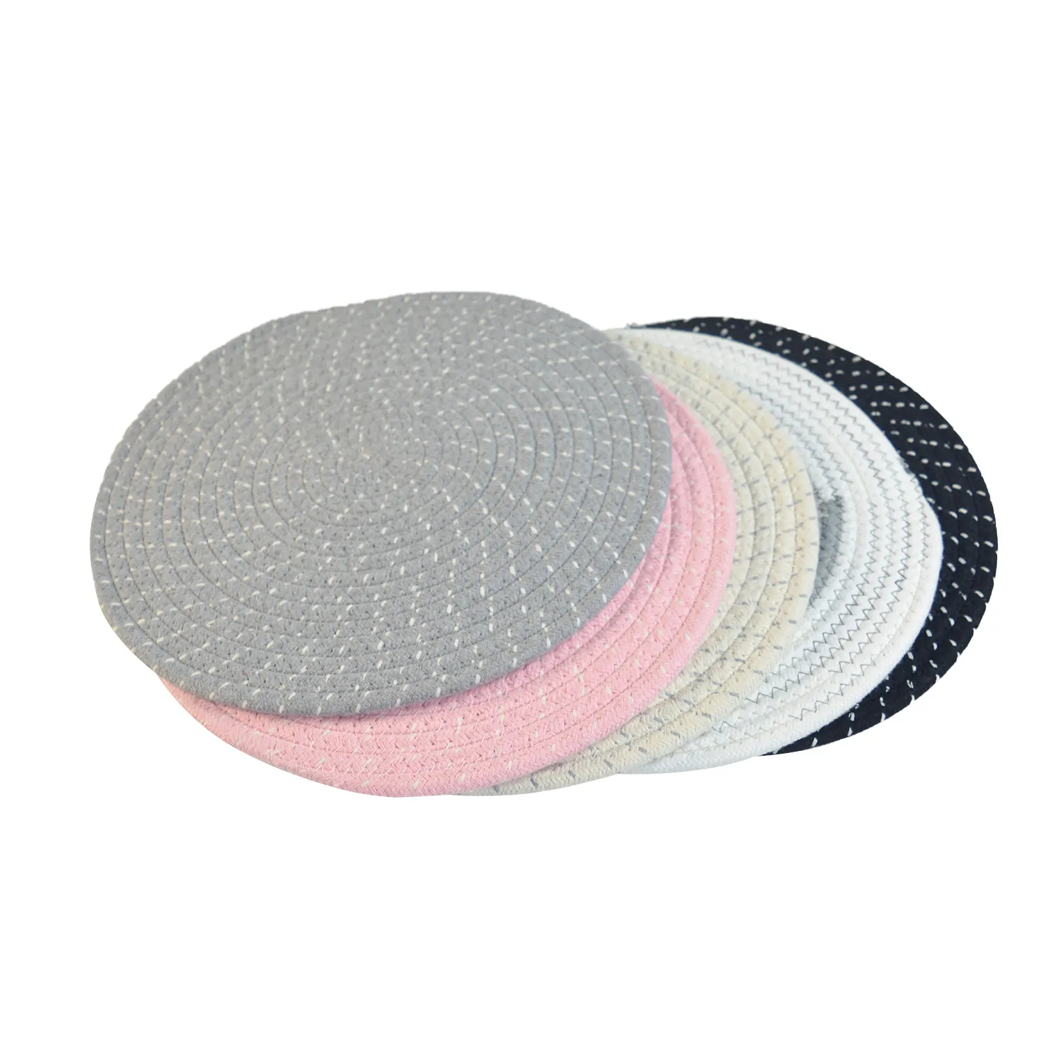 Yuvarlak çevre dostu pamuk halat Coaster birden fazla renk özelleştirilebilir tencere nihalesi el yapımı fincan Mat yastıkları için içecekler