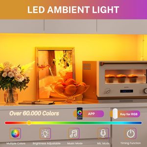 SENYU Modern <b>White</b> Kitchen Pantry Cabinet With LED Lighting Adjustable <b>Shelves</b> Multi-Functional Storage Organizer - Product Image 6