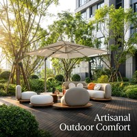 Sofá Curvo de Madera de Teca Sólida, Duradero, Contemporáneo, Modular, con Otomana Incluida, Mesa de Centro, Asiento Individual, Sofá de Exterior de Alta Gama