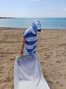 Nouveau Poncho en coton turc bonne qualité à capuche plage piscine Spa modèle séchage rapide absorbant l'eau tous les jours plaine coloré Marine - Product Image 3