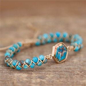 Pietra naturale esagonale Charm <span class=keywords><strong>Jaspers</strong></span> perline braccialetti intrecciati amicizia macramè Wrap bracciale donna donna gioielli Dropship - Product Image 1