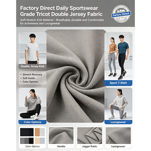 Tessuto in misto cotone a doppio jersey in tricot per abbigliamento sportivo all'ingrosso, morbido, elasticizzato, resistente all'abrasione, anti-pilling, per ragazzi e ragazze - Product Image 2