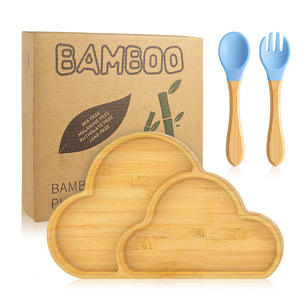 Juego de Alimentación para Bebés Ecológico de Bambú con Forma de Cangrejo, con Plato de Succión de Silicona y Kit de Cuchara y Tenedor - Product Image 3