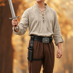 Ensemble de costume médiéval pour homme, chemise de pirate à lacets, <span class=keywords><strong>pantalon</strong></span> harem, ceinture de cowboy western, étui à épée, tenue de cosplay pour Halloween - Product Image 4