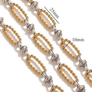 Chaîne ovale torsadée 10 mm |   Chaîne à maillons en acier inoxydable plaqué or 18 carats PVD, faite à la main, pour la création de bijoux DIY (bracelets, colliers) - Product Image 6