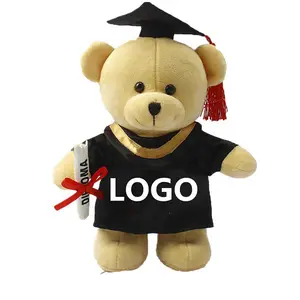 Sevimli özel okul sınıfı öğrenci adı LOGO doldurulmuş yumuşak oyuncak peluş mezuniyet oyuncak ayı şapka ile
