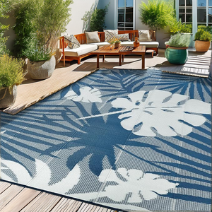 Alfombra Reversible de Polipropileno de la Serie Blue Planter, Diseño Floral Moderno, Fácil de Limpiar, Hecha a Máquina, para Uso en Interiores y Exteriores, Apta para Mascotas, para Autocaravanas y Campamentos - Product Image 2