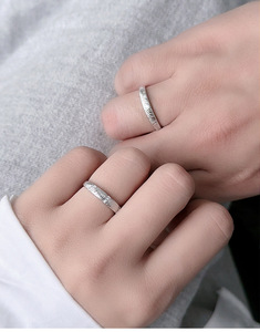 Bagues de couple ajustables en <span class=keywords><strong>argent</strong></span> sterling 925 avec zircon pavé, motif vague minimaliste, bijoux en gros avec nom personnalisé - Product Image 5