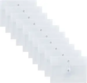 Plastik zarflar ile düğme ve dize kravat kapatma şeffaf poli zarflar yan yükleme A6 belge dosya klasörü kağıt organizatör