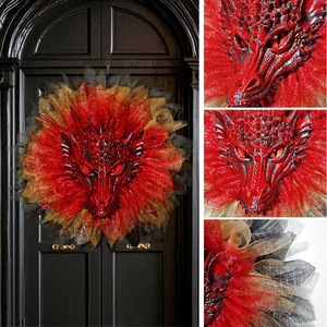 Luling Yaoyao - Corona de máscara de dragón rojo para Halloween, decoración interior, adorno colgante para puerta y pared para fiestas de terror - Product Image 4