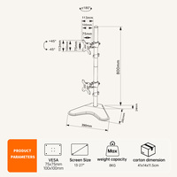 Support de moniteur double réglable en hauteur avec inclinaison à 90° et rotation à 360° pour 2 écrans de 13 à 27 pouces, bras de moniteur en acier (en stock)